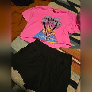 Pink Graphic T-Shirt and Black Shorts Set
